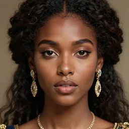 portrait of a stunningly beautiful young black woman, highly detailed, 3 5 mm photo, artstation, concept art, sharp focus, 2 8 mm macro photo, art by artgerm and greg rutkowski and alphonse mucha, incredibly beautiful and symmetrical face, incredibly detailed, award winning art, royal