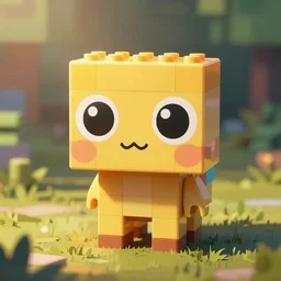 small creature made of a single brick, four legged, big cute eyes, quadrupedal, cute looking, kawaii, sharp focus, character, game concept art, blocky, lego mixels, flat toon style like katamari damacy inspired, pokemon inspired, blocky like minecraft