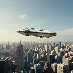 an alien spaceship landing in the middle of a city, photorealistic