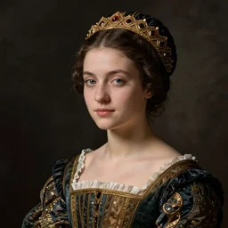 portrait of young woman in renaissance dress and renaissance headdress, art by francisco goya