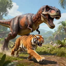 tasmanian tiger in jurassic park chased by a t - rex