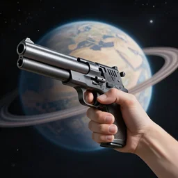 planet shooting gun, 4k, photo-realistic