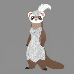 detailed flat 2 d : female ferret character : wearing diamonds : wearing a sequins dress : wearing feathers hat : wearing stiletto : head torso legs feet : artstation