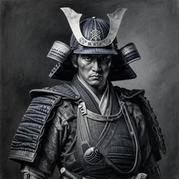 a charcoal painting of a samurai,realistic,highly detailed