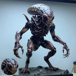 photo taken of an epic intricate, ultra detailed, super realistic gritty, wet, slimy, lifelike sculpture of a nightmarish hellish humanoid faced insectoid creature created by weta workshop, menacing, some zoomed in shots, photorealistic, sharp focus, white wall coloured workshop, extremely cold blueish colour temperature, f 0. 4, full body shot