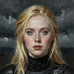 professional painting of Elle Fanning in Dark Souls in the style of Henri-Edmond Cross, head and shoulders portrait, symmetrical facial features, smooth, sharp focus, illustration, intricate, stormy weather, extremely detailed masterpiece,