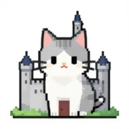 a pixel art of a cat in a castle. pixel art style.