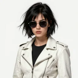 short messy black hair woman wearing sunglasses and a white leather jacket!! fire emblem, art by artgerm and greg rutkowski and magali villeneuve, portrait, d & d, fantasy, highly detailed, digital painting, trending on artstation, concept art, sharp focus, illustration