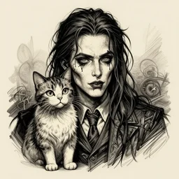 grunge cartoon vector sketch of a human mixed with a cat by - michael karcz, loony toons style, horror theme, detailed, elegant, intricate