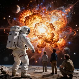 an astronaut watching a planet explode by paolo eleuteri serpieri and tomer hanuka and chesley bonestell and daniel merriam and tomokazu matsuyama, unreal engine, high resolution render, featured on artstation, octane, 8 k, highly intricate details, vivid colors