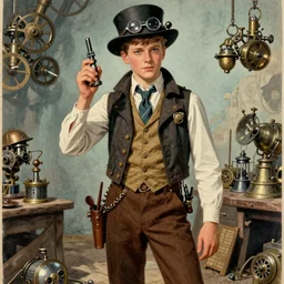 ( ( ( ( ( 1 9 5 0 s pulp science fiction magazine cover art steampunk inventer adventure boy explorer costume. muted colors. ) ) ) ) ) by jean - baptiste monge!!!!!!!!!!!!!!!!!!!!!!!!!!!!!!