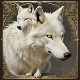 photography of a albino wolf, deep focus, d & d, fantasy, intricate, elegant, highly detailed, digital painting, artstation, concept art, matte, sharp focus, illustration, hearthstone, art by artgerm and greg rutkowski and alphonse mucha