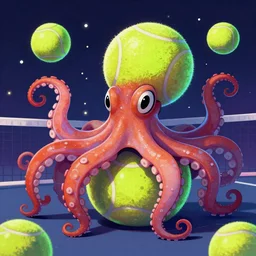 a tennis ball monsters, octopus, colorful, digital art, fantasy, magic, trending on artstation, ultra detailed, professional illustration by basil gogos