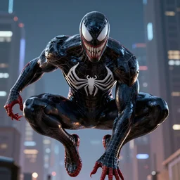 futuristic spiderman became venom ,highly detailed, 4k, HDR, award-winning, artstation, octane render