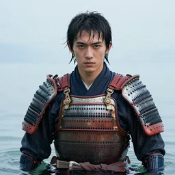 portrait of a young samurai man wearing a warrior armor, drenched body, wet dripping hair, emerging from the water, fantasy, regal, fractal crystal, fractal gems, by stanley artgerm lau, greg rutkowski, thomas kindkade, alphonse mucha, loish, norman rockwell.