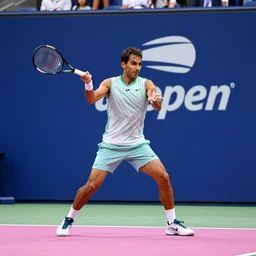 Agassi playing tennis at pink central court at US open