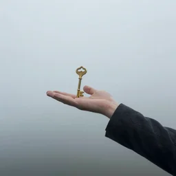 arm reaching out of thick fog, holding a brass key, zdzislaw beksinski