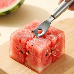 a metallic tool to make square water melon cubes without seeds