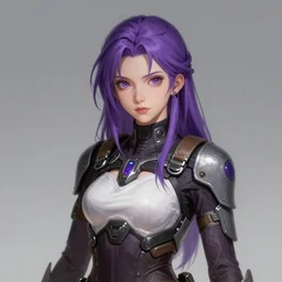 portrait of a female halfling sorcerer by ayami kojima, she is about 2 0 years old, purple hair, leadership vibes, she is wearing a modern tactical gear, scifi, highly detailed portrait, digital painting, artstation, concept art, smooth, sharp foccus ilustration, artstation hq