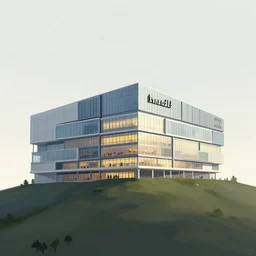 a mall on a hill by simon stalenhag and ansel adams, digital art
