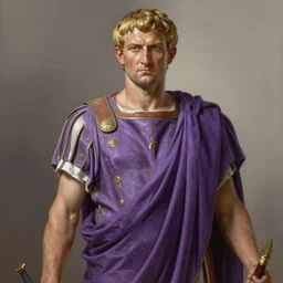 triumphant gaius julius caesar wearing a tyrian purple roman toga, ciaran hinds, art by greg rutkowski, highly detailed, digital painting, sharp focus, illustration