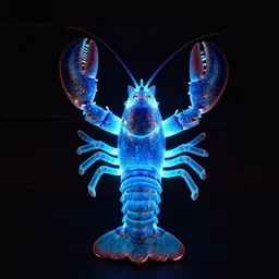 a blue glowing lobster with a cat head