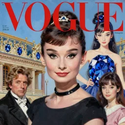 vogue magazine, elle magazine, instagram fashion, anime korean audrey hepburn portrait 3 / 4 centered, versailles, ilya kuvshinov, john singer sargent, oil painting, shaft anime key visual, blue sapphire tones, trending on artstation, intricate