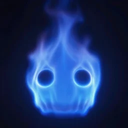 blue floating flame with eyes