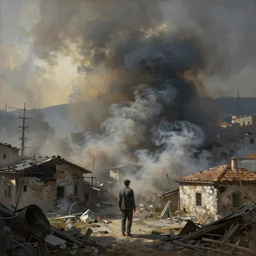 sebilj in post - apocalyptic sarajevo, smoke and ash, painting by beksinski