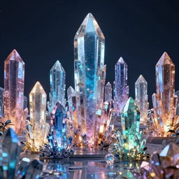 a futuristic colorful city made of crystals