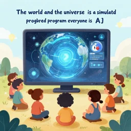 the world and the universe is a simulated program everyone is an AI, illustrations for kids