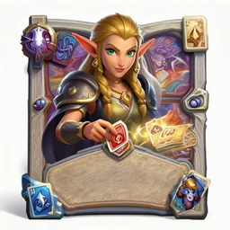 Full body Hearthstone official professional art, with realistic beautiful face & eyes. A elf playing cards game with a green orc. Insanely coherent and well drawned physical body parts, ArtStation. Very detailed hands with 5 coherent fingers.