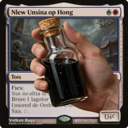 epic professional digital art of holding a corked vial of viscous black liquid; mtg art by Volkan Baga, artstation
