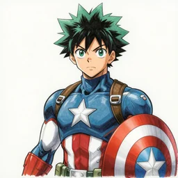 Manga color sketch of Izuku Midoriya as Captain America