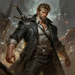 an epic fantastic realism comic book style painting of a commanding rogue trader, concept art, unreal 5, octane render, dynamic lighting