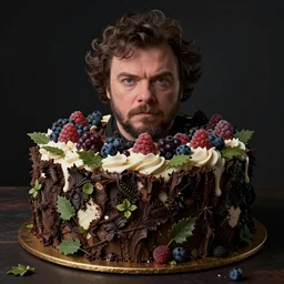 jack black inside black forest cake, hyper detailed, digital art, artstation, cinematic lighting, studio quality, smooth render, by caravaggio, artgerm, greg rutkowski