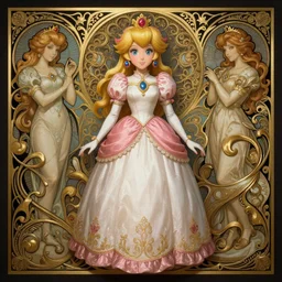 Princess Peach, fantasy, intricate, elegant, highly detailed, digital painting, artstation, concept art, matte, sharp focus, illustration, art by Artgerm and Greg Rutkowski and Alphonse Mucha