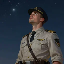 pilot looking up to the night sky, hero, highly detailed, digital painting, artstation, concept art, smooth, sharp focus, illustration, art by artgerm and greg rutkowski