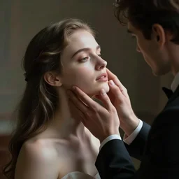 a man hypnotizes a woman by touching her face