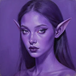 a beautiful painting. vibrant purple skinned elf with narrow features, by craig mullins, featured on artstation