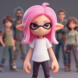 a beautiful portrait of a cute splatoon anime male with pink hair wearing tshirt and leggings. no - glasses. character design by cory loftis, fenghua zhong, ryohei hase, ismail inceoglu and ruan jia. artstation, volumetric light, detailed, photorealistic, fantasy, rendered in octane