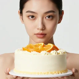 extremely detailed studio closeup portrait of a fashion model holding a realistic cake that looks like an ornage brick block with cement cream. surreal photograph, lo - fi, polished look, solid turquoise background, silly and serious, hermes ad, fashion photography, toiletpaper magazine by pierpaolo ferrari and maurizio cattelan, 3 5 mm photograph, colourful, david lachapelle, canon eos c 3 0 0, 8 k, medium - format print