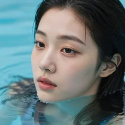portrait of hoyeon jung, face emerging from pool of water with high detail, 8 k, stunning detail, photo by artgerm, greg rutkowski and alphonse mucha, unreal engine 5, 4 k uhd
