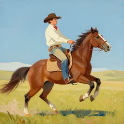 orville peck luring you into a trance via horseback, cowboy painting, flat colors