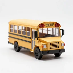 origami-style school bus, professional product shot, isolated on a pure white background, centered, entire object in frame, sharp focus, soft studio lighting