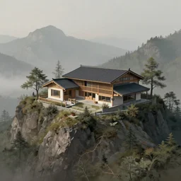 a hydroelectric villa on the peak of a mountain, detailed matte painting, concept art