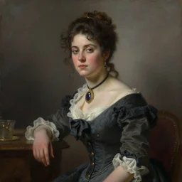 '' a napoleonian french lady waiting for her wife, moody, 19th century, fog, romantic era painting''