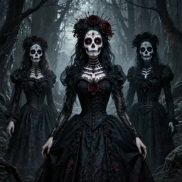 Victorian day of the dead, grimdark horror style, gothic horror vibes, style of Lori Earley, Aleksi Briclot, Zdzislaw Beksinski, William Stout