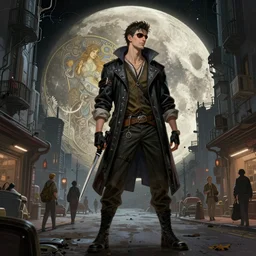 A cyberpunk gopnik on the street of a cyberpunk slum on the moon, sci-fi, fantasy, intricate, very very beautiful, elegant, highly detailed, digital painting, artstation, concept art, smooth, sharp focus, illustration, art by artgerm and greg rutkowski and alphonse mucha