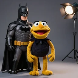 studio portrait still of muppet!!!!! batman!!!!!! from avengers infinity war as a muppet muppet as a muppet, 8 k, studio lighting, key light,